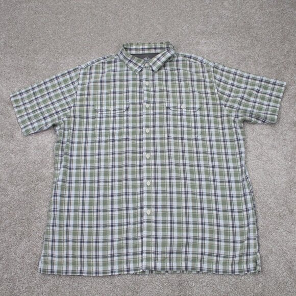 Croft & Barrow Shirt Mens XL Green/Gray Plaid Quick Dry Seersucker S/S Button Up - Picture 1 of 12